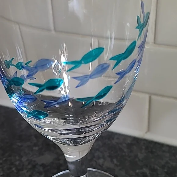 Barstow Cut Glass Blue and Turquoise Fish Goblets - Set of 4 - Picture 3 of 9